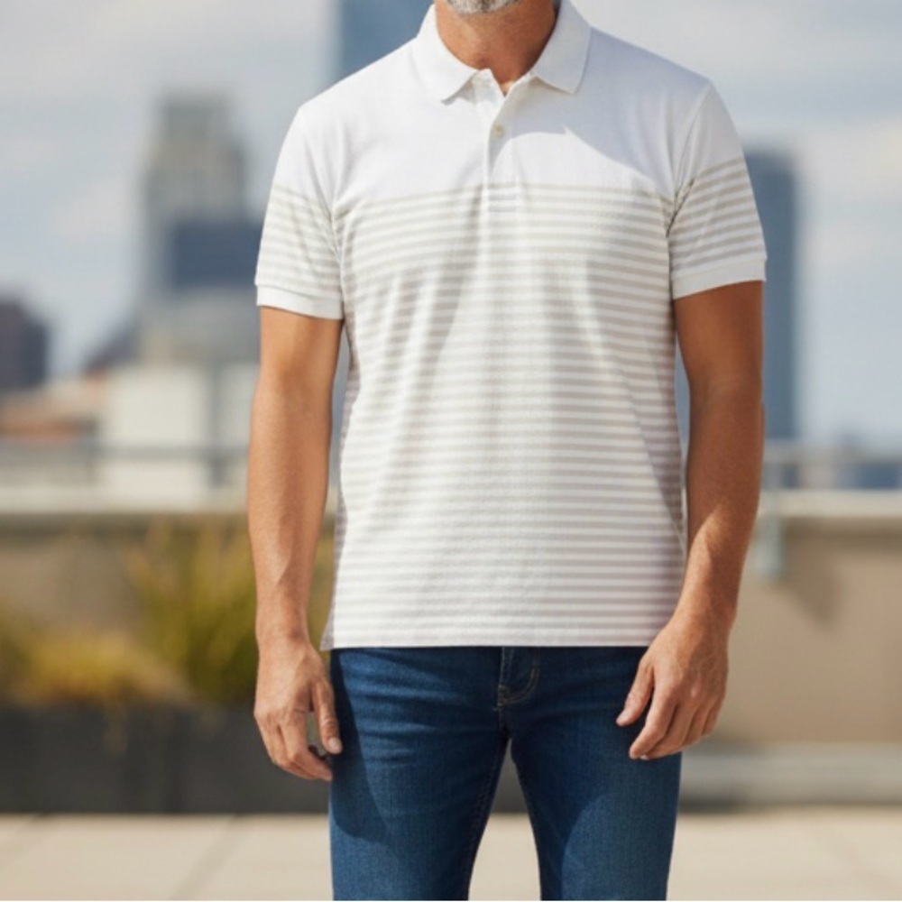 Calvin Klein Striped Slim Fit Polo Shirt Mens Large cream/beige